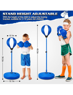 Saco de Boxeo Infantil NATGGZ Ajustable con Guantes - Azul 2