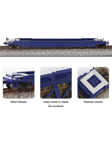 Carro Plano Escala HO Evemodel 53ft Azul 1:87 para Ferrocarril