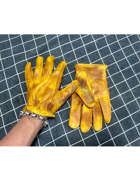 Guantes de motocicleta de cuero yak vintage hechos a mano M Guantes de motocicleta de cuero yak vintage hechos a mano M