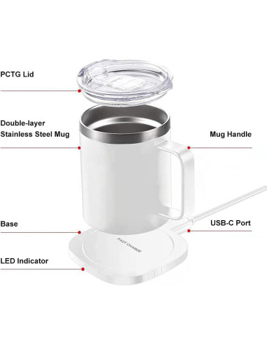 Juego de Taza Calentador Inteligente WOOLALA 11oz Acero Inoxidable