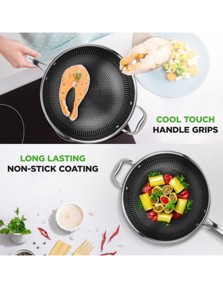 Wok NutriChef de Acero Inoxidable 30 cm Antiadherente Wok NutriChef de Acero Inoxidable 30 cm Antiadherente