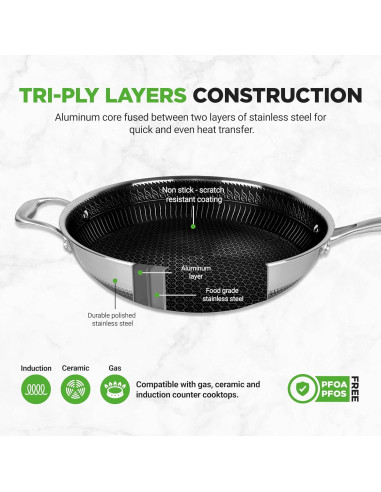 Wok NutriChef de Acero Inoxidable 30 cm Antiadherente