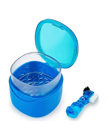Caja de Limpieza de Dentaduras EZEELAI Azul 9.19x8.78x6.70 cm