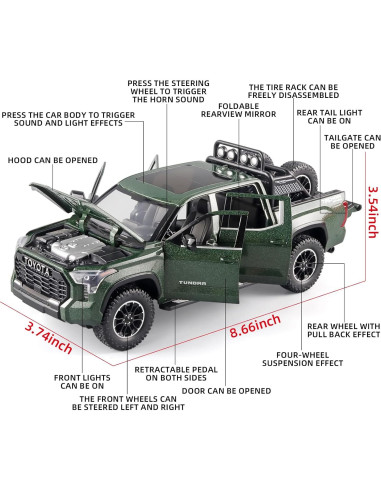 Camión de Juguete Tundra Verde 1/24 con Luz y Sonido