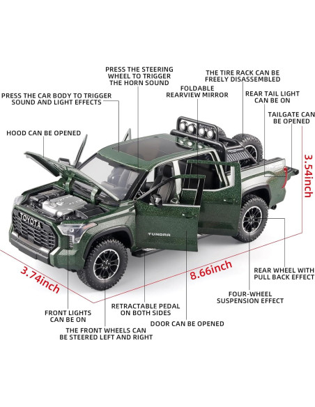Camión de Juguete Tundra Verde 1/24 con Luz y Sonido Camión de Juguete Tundra Verde 1/24 con Luz y Sonido