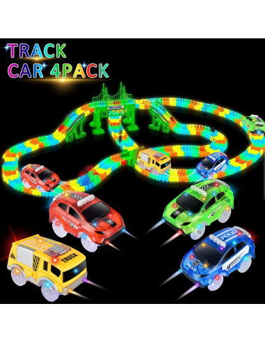 Coches de Pista Mágica INLAIER con 5 Luces LED - 4 Pack