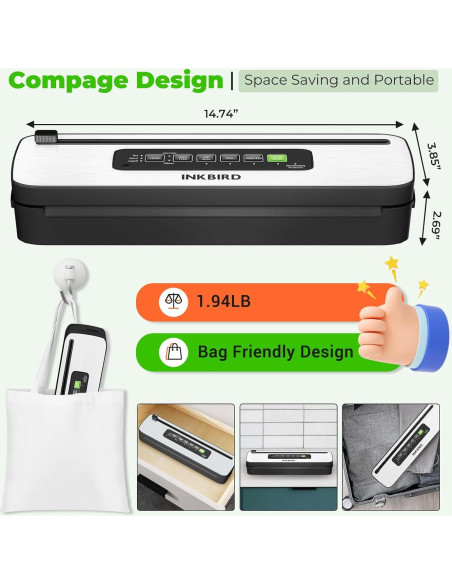 Selladora al Vacío Inkbird INK-VS05 130W Compacta con Cortador Selladora al Vacío Inkbird INK-VS05 130W Compacta con Cortador
