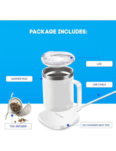 Taza Calentadora ZUGG Aislada 355ml con Cargador Qi Blanco Taza Calentadora ZUGG Aislada 355ml con Cargador Qi Blanco