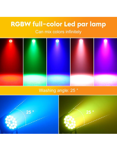 Luces Par LED U`King 18x12W RGBW para DJ y fiestas
