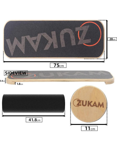 Tabla de Equilibrio ZUKAM de Madera 75x28 cm para Surf y Patineta