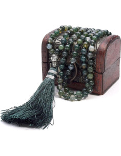Collar de cuentas mala de 108 Top Plaza Ágata Musgosa 82.55 cm 2