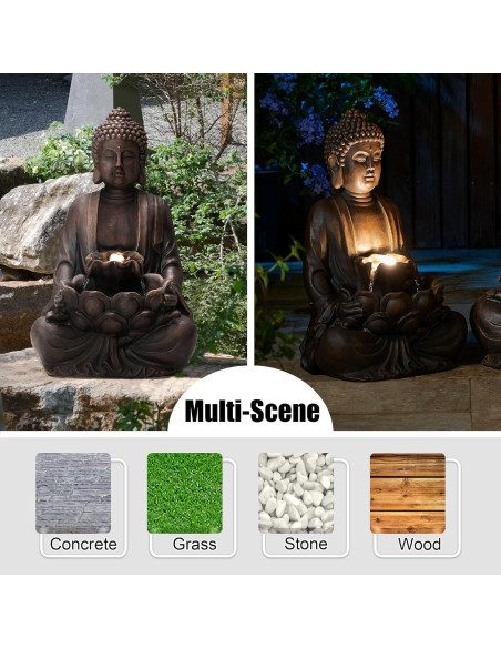 Fuente Zen de Buda Glitzhome 59 cm con Luz LED y Bomba Fuente Zen de Buda Glitzhome 59 cm con Luz LED y Bomba