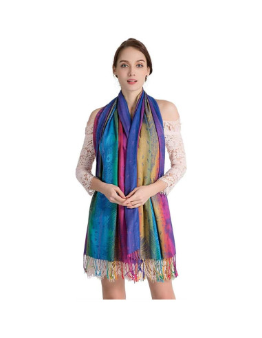 Chal de Pashmina Jacquard para Mujeres con Flores Coloridas