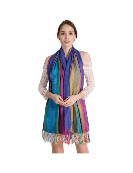 Chal de Pashmina Jacquard para Mujeres con Flores Coloridas Chal de Pashmina Jacquard para Mujeres con Flores Coloridas