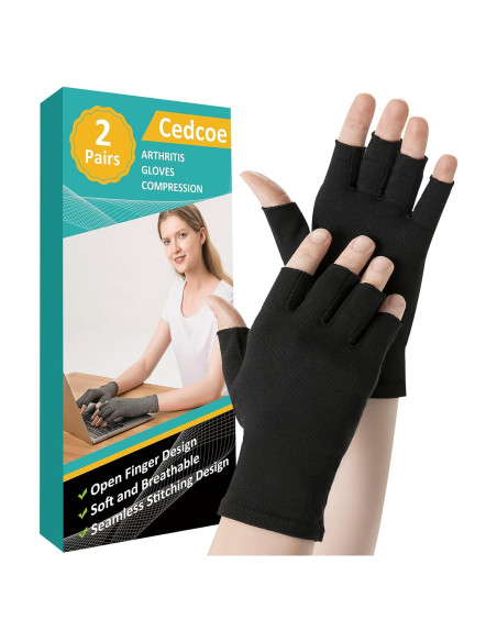 Guantes de Artritis Cedcoe Sin Dedos Compresión Unisex Negro Pequeño Guantes de Artritis Cedcoe Sin Dedos Compresión Unisex Negro Pequeño