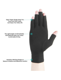 Guantes de Artritis Cedcoe Sin Dedos Compresión Unisex Negro Pequeño 2