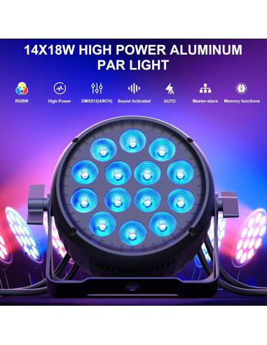 Luz Par LED RGBW 14X18W DMX512 para Escenario y Eventos