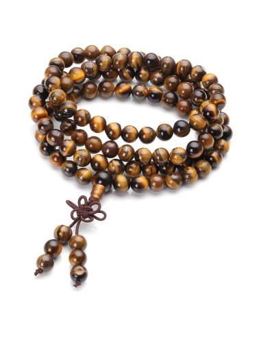 Pulsera Mala Tibetana JOVIVI 108 Perlas Ojo de Tigre 6mm