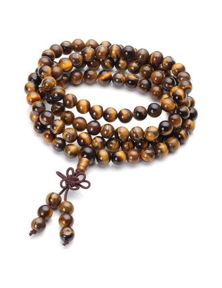 Pulsera Mala Tibetana JOVIVI 108 Perlas Ojo de Tigre 6mm Pulsera Mala Tibetana JOVIVI 108 Perlas Ojo de Tigre 6mm