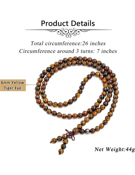 Pulsera Mala Tibetana JOVIVI 108 Perlas Ojo de Tigre 6mm Pulsera Mala Tibetana JOVIVI 108 Perlas Ojo de Tigre 6mm