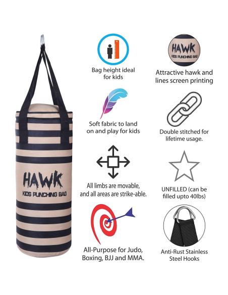 Saco de Boxeo para Niños Hawk 61 cm Sin Relleno MMA Saco de Boxeo para Niños Hawk 61 cm Sin Relleno MMA