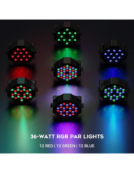 Luces Par LED 4 Pack LaluceNatz 36W RGB Control Remoto Luces Par LED 4 Pack LaluceNatz 36W RGB Control Remoto