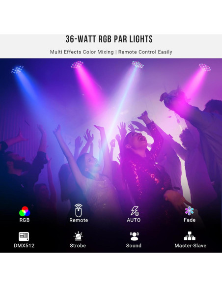 Luces Par LED 4 Pack LaluceNatz 36W RGB Control Remoto Luces Par LED 4 Pack LaluceNatz 36W RGB Control Remoto