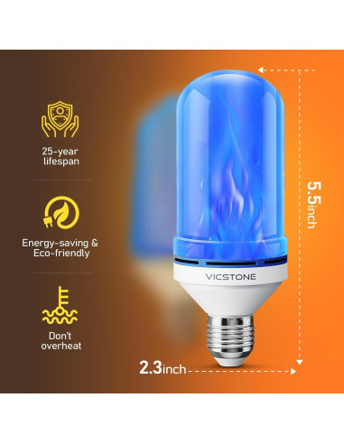 Bombillas LED de Llama Vicstone E26 4 Modos Azul - 2 Paquete