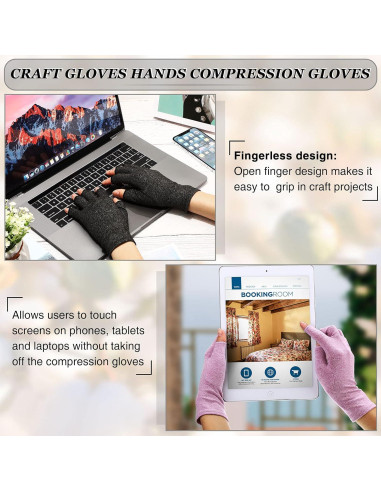 Guantes de Compresión Sin Dedos Geyoga para Artritis - 3 Pares
