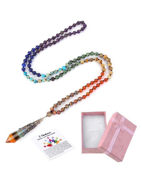 Collar de cuentas de oración GEHECRST 7 Chakra 108 con colgante Collar de cuentas de oración GEHECRST 7 Chakra 108 con colgante