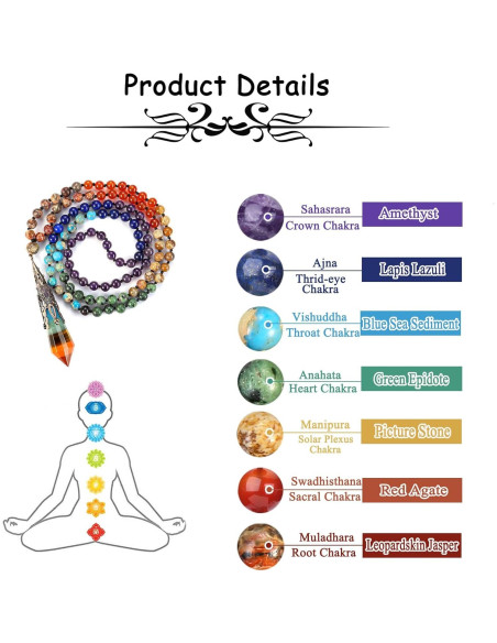 Collar de cuentas de oración GEHECRST 7 Chakra 108 con colgante Collar de cuentas de oración GEHECRST 7 Chakra 108 con colgante