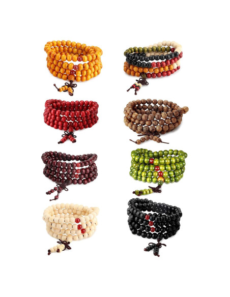 Juego de 8 Pulseras de Cuentas Mala LOYALLOOK 8mm Madera Juego de 8 Pulseras de Cuentas Mala LOYALLOOK 8mm Madera