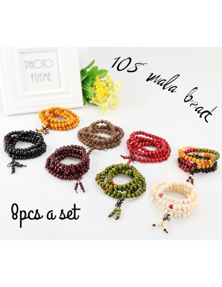 Juego de 8 Pulseras de Cuentas Mala LOYALLOOK 8mm Madera Juego de 8 Pulseras de Cuentas Mala LOYALLOOK 8mm Madera
