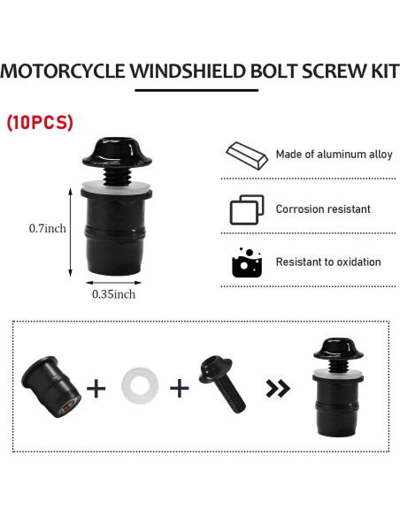 Kit de Tornillos de Parabrisas de Motocicleta KVAEY 10 Piezas Kit de Tornillos de Parabrisas de Motocicleta KVAEY 10 Piezas