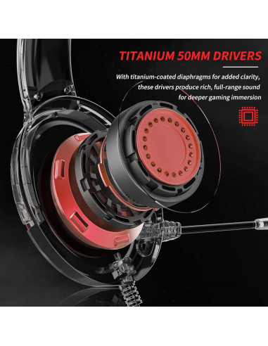 Auriculares Gaming BINNUNE BG02 con Micrófono 50mm Rojo