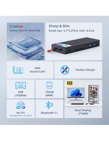 MeLE Mini PC Stick PCG02 Pro N100 8GB 256GB 4K HDMI