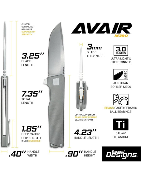 Cuchillo Plegable AVAIR Exceed Designs Titanio M390 18.67cm Cuchillo Plegable AVAIR Exceed Designs Titanio M390 18.67cm