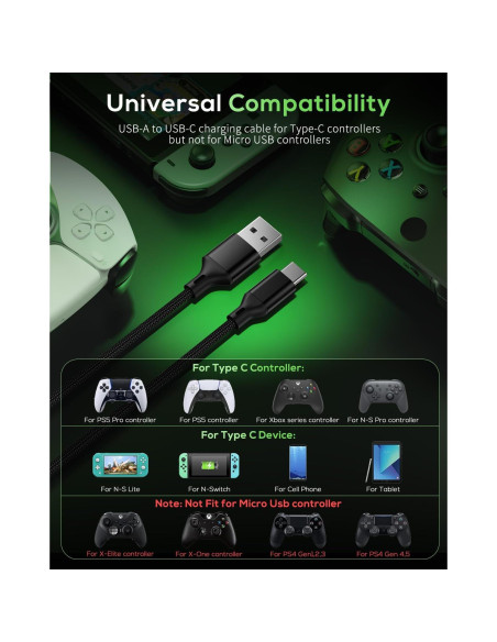 Cargador MENEEA USB C 3m para PS5/Xbox/Switch - Negro Cargador MENEEA USB C 3m para PS5/Xbox/Switch - Negro