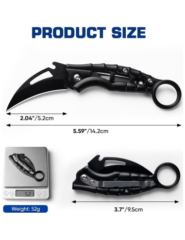 Cuchillo Plegable de Bolsillo XXV, Acero Inoxidable, Negro