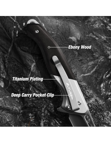Cuchillo de bolsillo FLISSA EDC plegable 8.3 cm titanio y ébano