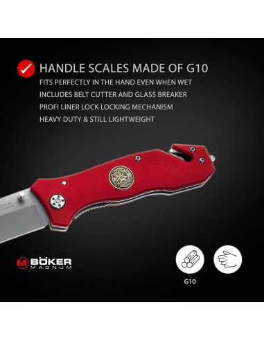 Cuchillo Boker Magnum Fire Brigade 21.59 cm Rojo Rescate