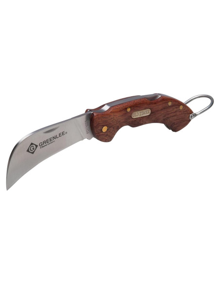 Cuchillo de bolsillo Greenlee 0652-28 Hawkbill con mango de madera Cuchillo de bolsillo Greenlee 0652-28 Hawkbill con mango de madera