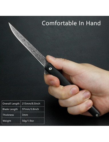 Cuchillo de bolsillo Carimee Damasco 4" acero D2 plegable