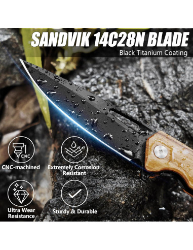 Cuchillo de bolsillo FLISSA plegable acero SANDVIK 14C28N 11.43 cm