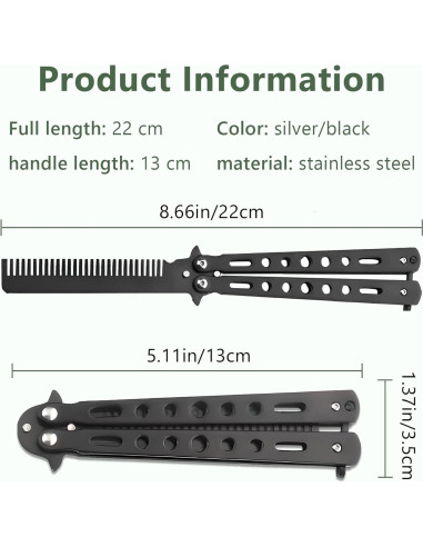 Peines Plegables de Acero Inoxidable J5075 - 2 Piezas Negro y Plata