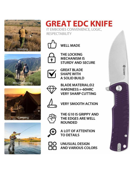 Cuchillo Plegable Ganzo G769-PL D2 Mango G10 20.3cm Púrpura Cuchillo Plegable Ganzo G769-PL D2 Mango G10 20.3cm Púrpura