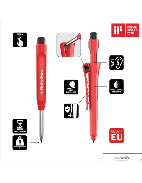 Marcador Seco Hultafors HDM STRT - Grafito, Rojo y Amarillo Marcador Seco Hultafors HDM STRT - Grafito, Rojo y Amarillo