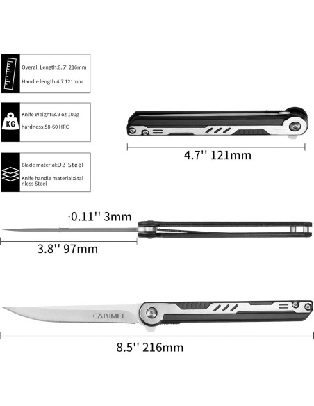 Cuchillo de bolsillo Carimee C09DB2, hoja 9.65 cm, acero inoxidable Cuchillo de bolsillo Carimee C09DB2, hoja 9.65 cm, acero inoxidable