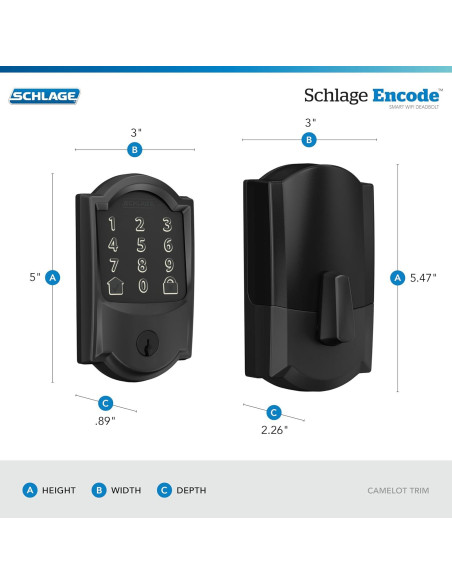 Cerradura Inteligente Schlage Encode Camelot WiFi, Negro Mate Cerradura Inteligente Schlage Encode Camelot WiFi, Negro Mate