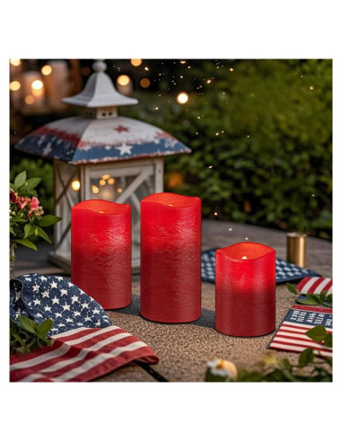 Paquete de 3 Velas LED Sin Llama M Mirrowing Rojas con Control Remoto